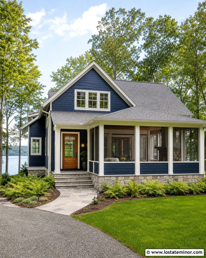 Midnight Blue Shingle House With Screened Porch - 30 Midnight Blue House Design With Shingles Ideas