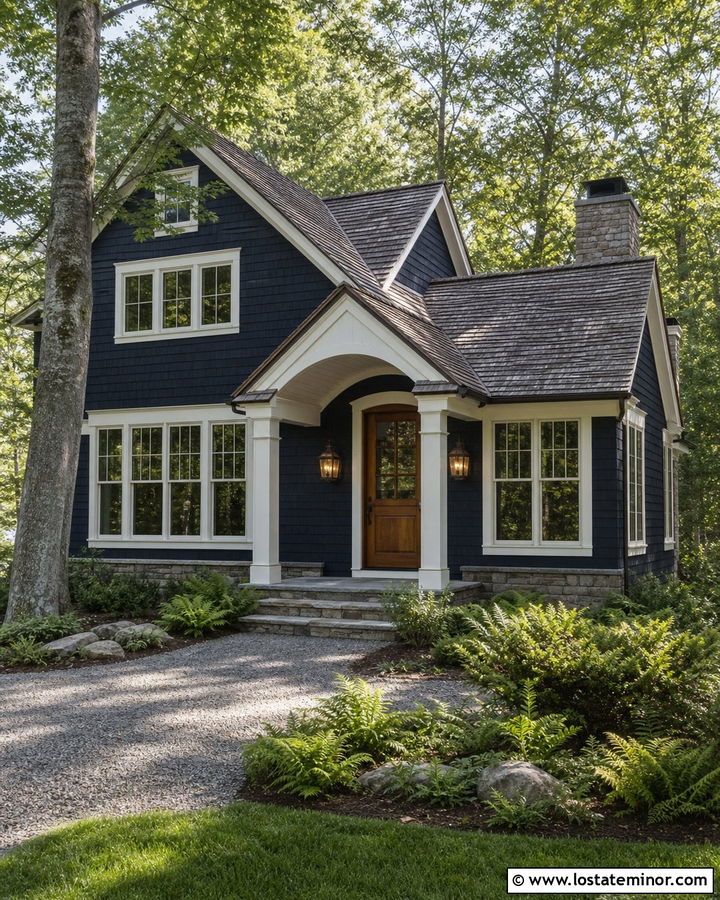 Midnight Blue Shingle House With Weathered Wood Roof - 30 Midnight Blue House Design With Shingles Ideas