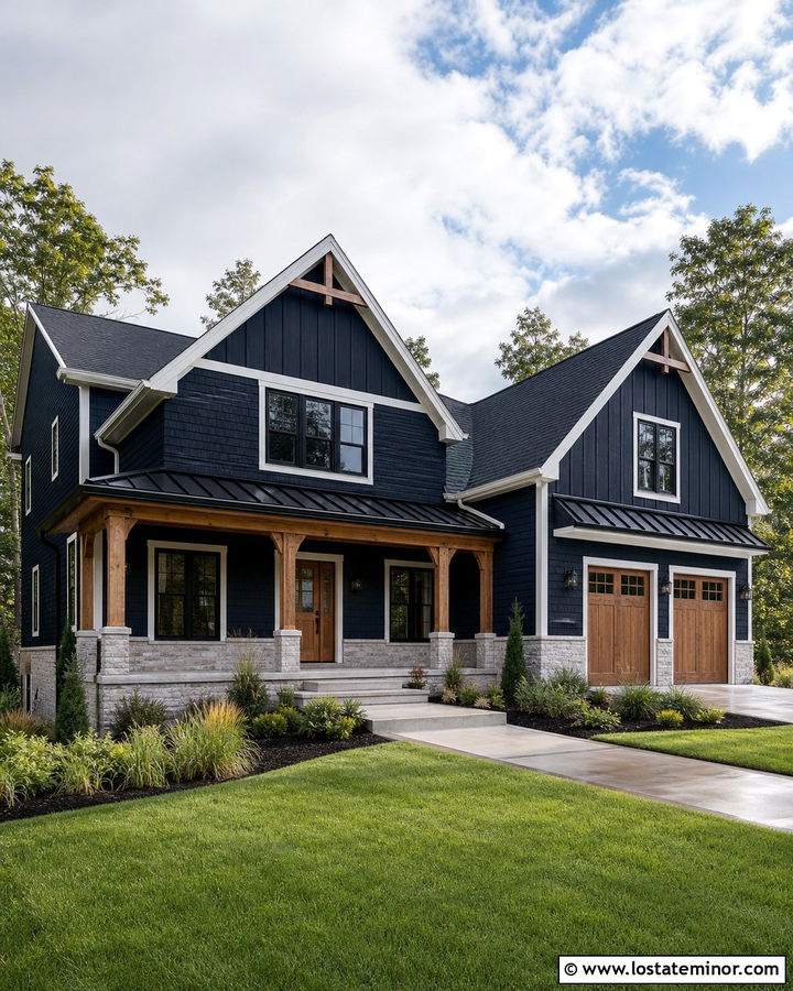 Midnight Blue Shingle Modern Farmhouse - 30 Midnight Blue House Design With Shingles Ideas