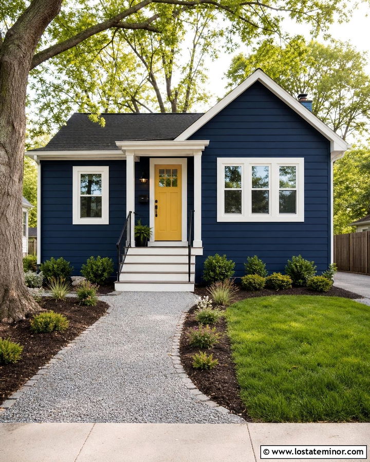 Midnight Blue Small House With Budget Concrete Steps - 30 Midnight Blue House Design With Steps Ideas
