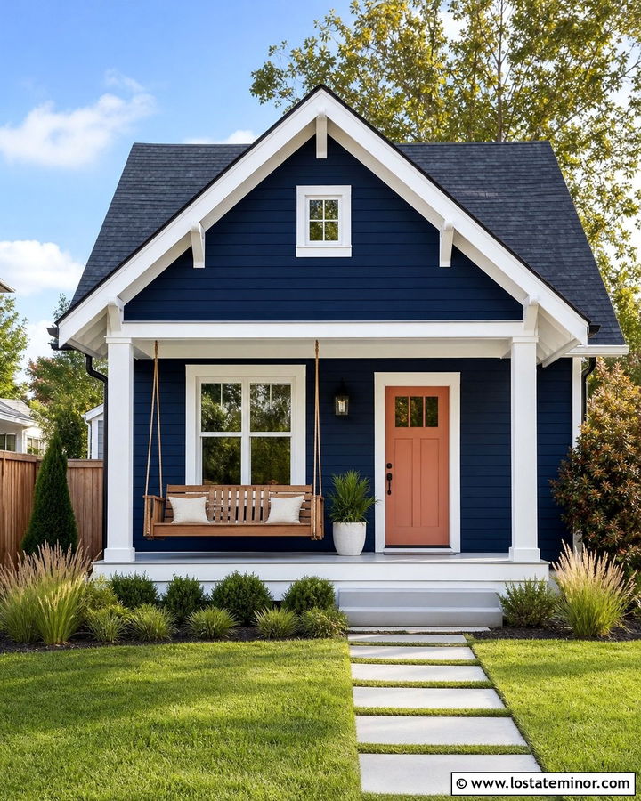 Midnight Blue Small House With Compact Swing - 30 Midnight Blue House Design With Swing Ideas