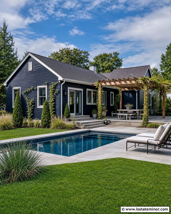 Midnight Blue Small House With Pool And Paver Patio - 30 Midnight Blue House Design With Swimming Pool Ideas