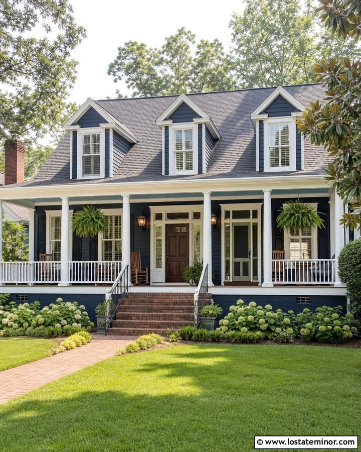 Midnight Blue Southern Porch With Green Screen Door - 30 Midnight Blue House Design With Screen Door Ideas