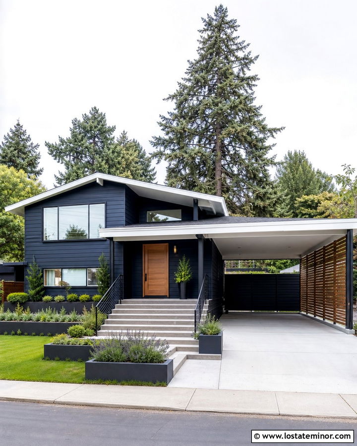 Midnight Blue Split Level House With Carport - 30 Midnight Blue House Design With Carport Ideas