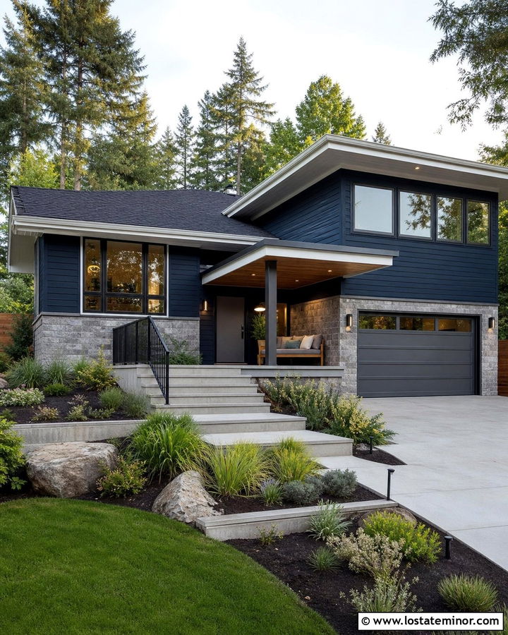 Midnight Blue Split Level With Covered Daybed - 30 Midnight Blue House Design With Daybed Ideas