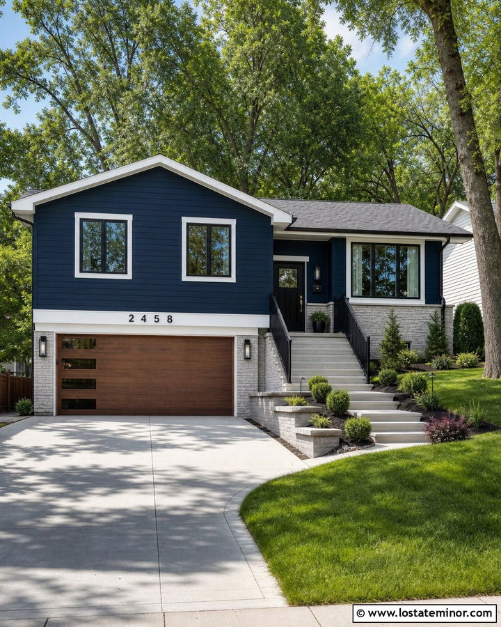 Midnight Blue Split Level With Garage House Numbers - 30 Midnight Blue House Design With House Numbers Ideas