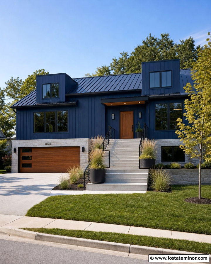 Midnight Blue Split Level With Modern Dormers - 30 Midnight Blue House Design With Dormers Ideas