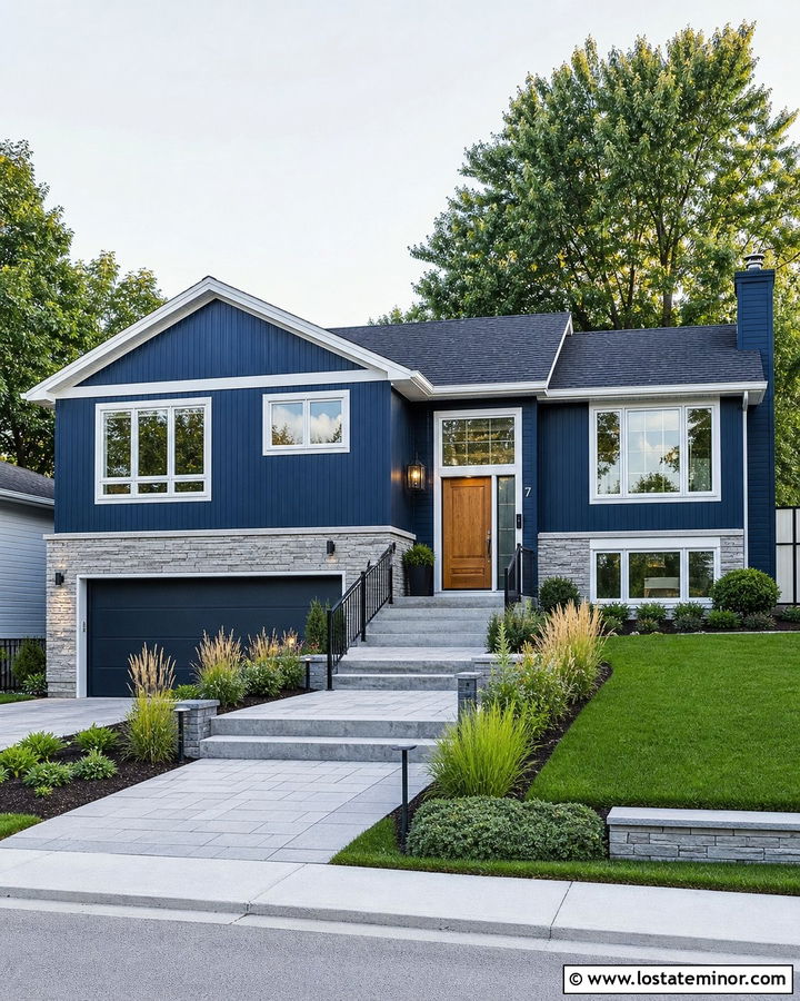 Midnight Blue Split Level With Terraced Steps - 30 Midnight Blue House Design With Steps Ideas
