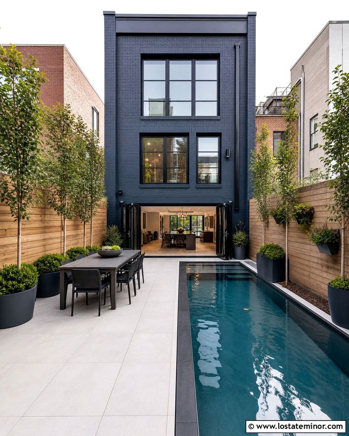 Midnight Blue Townhouse With Courtyard Pool - 30 Midnight Blue House Design With Swimming Pool Ideas