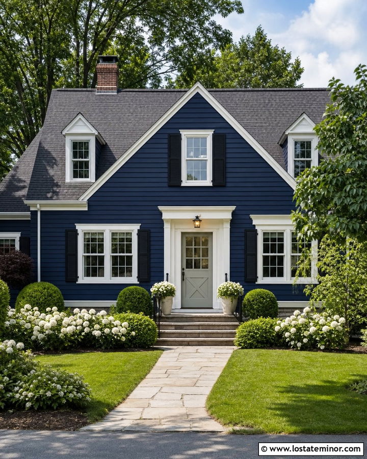 Midnight Blue Traditional House With Gray Dutch Door - 30 Midnight Blue House Design With Dutch Door Ideas