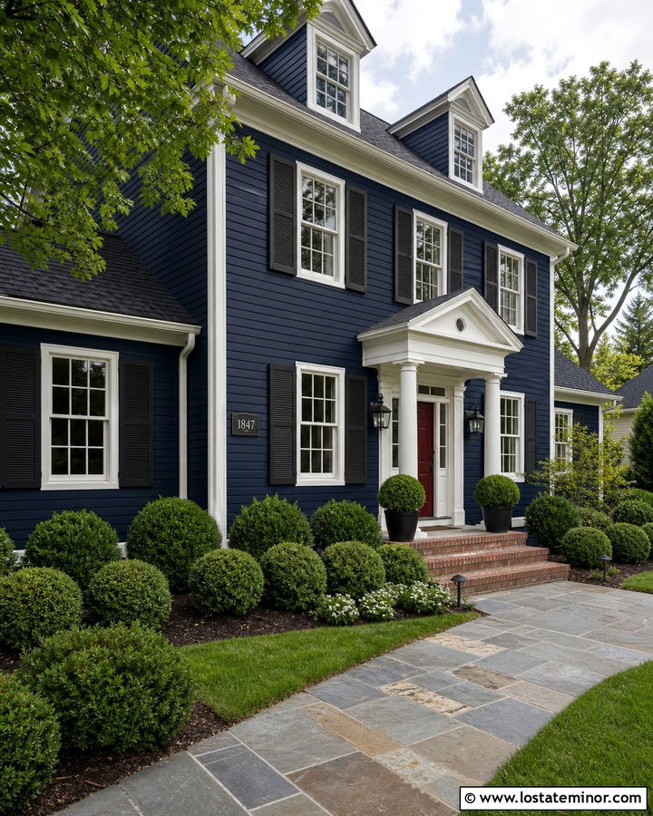 Midnight Blue Traditional House With Slate Plaque - 30 Midnight Blue House Design With House Numbers Ideas