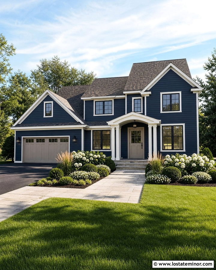 Midnight Blue Transitional House With Greige Dutch Door - 30 Midnight Blue House Design With Dutch Door Ideas