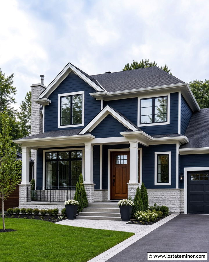 Midnight Blue Transitional House With Porcelain Steps - 30 Midnight Blue House Design With Steps Ideas