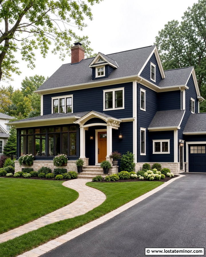 Midnight Blue Two Story House With Rear Corner Sunroom - 30 Midnight Blue House Design With Sunroom Ideas