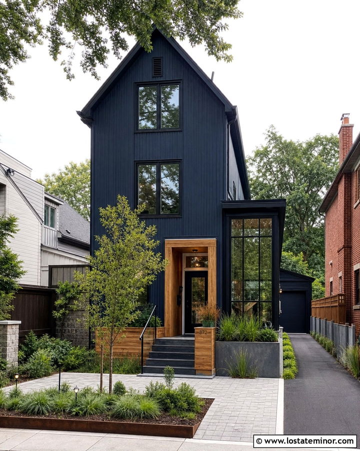 Midnight Blue Urban House With Narrow Sunroom - 30 Midnight Blue House Design With Sunroom Ideas