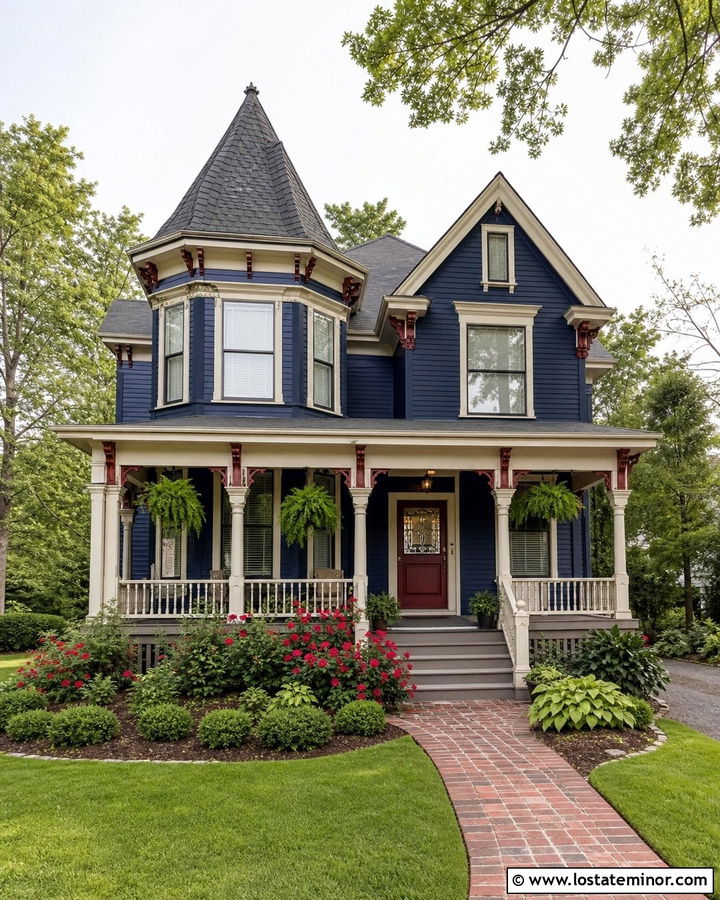 Midnight Blue Victorian House With Burgundy Dutch Door - 30 Midnight Blue House Design With Dutch Door Ideas