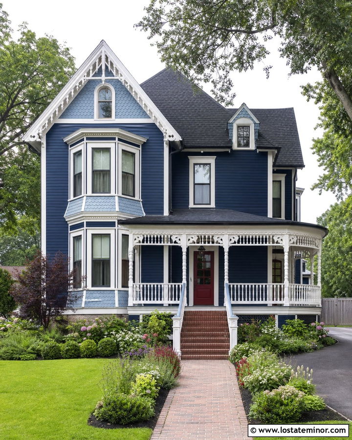 Midnight Blue Victorian House With Decorative Gables - 30 Midnight Blue House Design With Gables Ideas