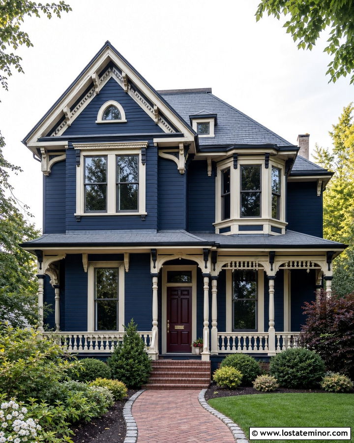 Midnight Blue Victorian With Brass Mail Slot - 30 Midnight Blue House Design With Mailbox Ideas
