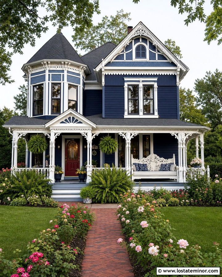 Midnight Blue Victorian With Carved Daybed - 30 Midnight Blue House Design With Daybed Ideas