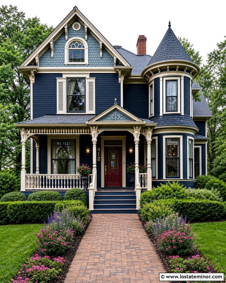 Midnight Blue Victorian With Gold House Numbers - 30 Midnight Blue House Design With House Numbers Ideas