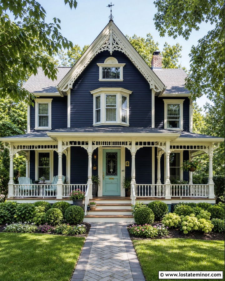 Midnight Blue Victorian With Mint Screen Door - 30 Midnight Blue House Design With Screen Door Ideas