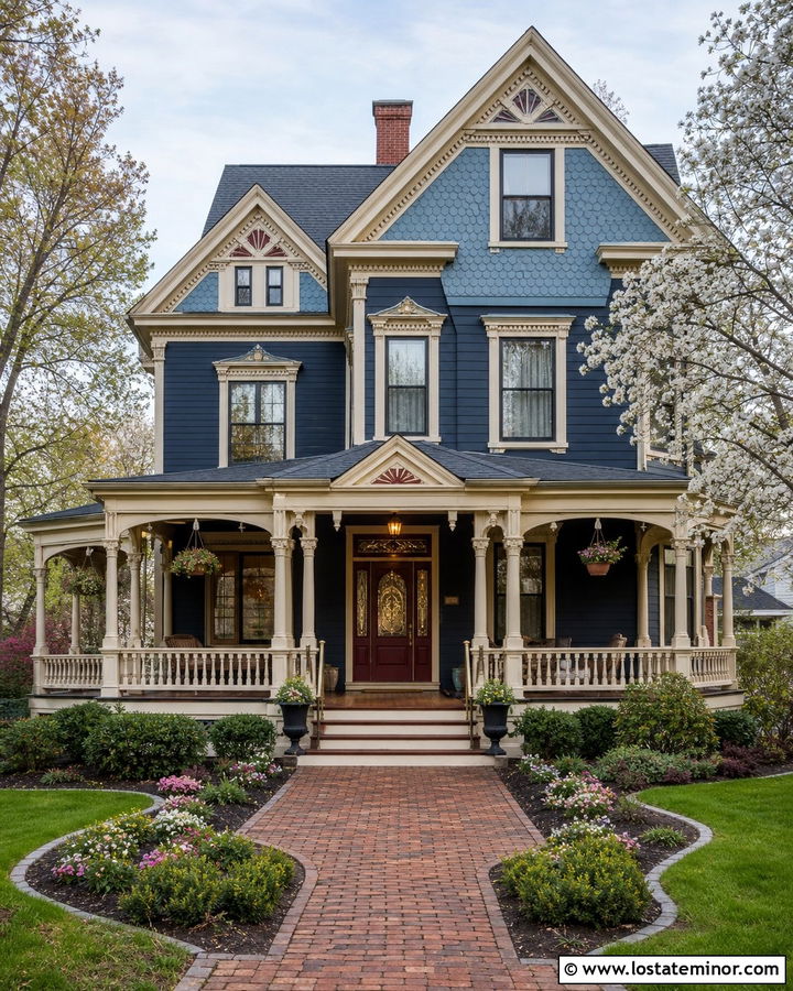 Midnight Blue Victorian With Ornate Dormers - 30 Midnight Blue House Design With Dormers Ideas