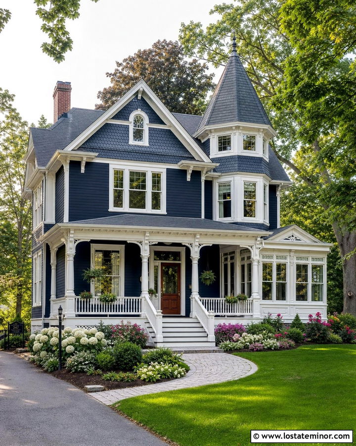 Midnight Blue Victorian With Wraparound Sunroom - 30 Midnight Blue House Design With Sunroom Ideas