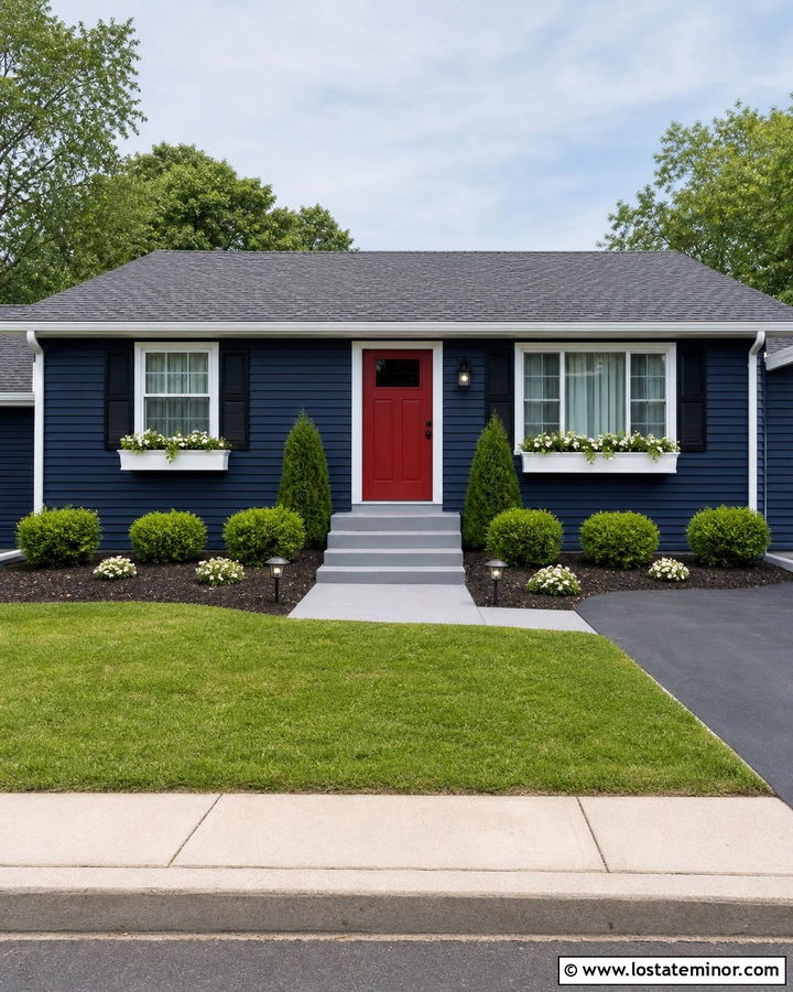 Midnight Blue Vinyl House With Budget Window Boxes - 30 Midnight Blue House Design With Window Boxes Ideas