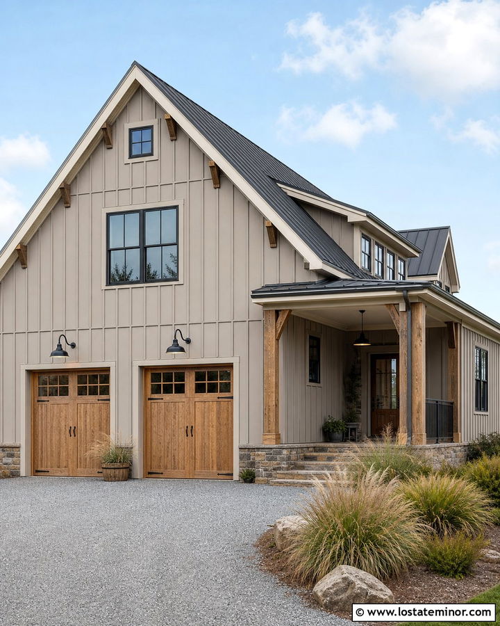 Mindful Gray House With Industrial Sconces - 30 Greige House Design With Light Fixtures Ideas