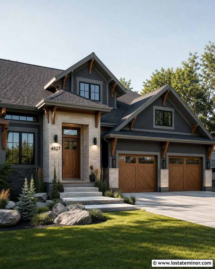 Mixed Stone House With Backlit Numbers - 30 Stone House Design With House Numbers Ideas