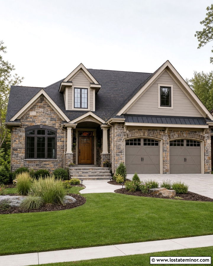 Mixed Stone House With Gable Dormers - 30 Stone House Design With Dormers Ideas