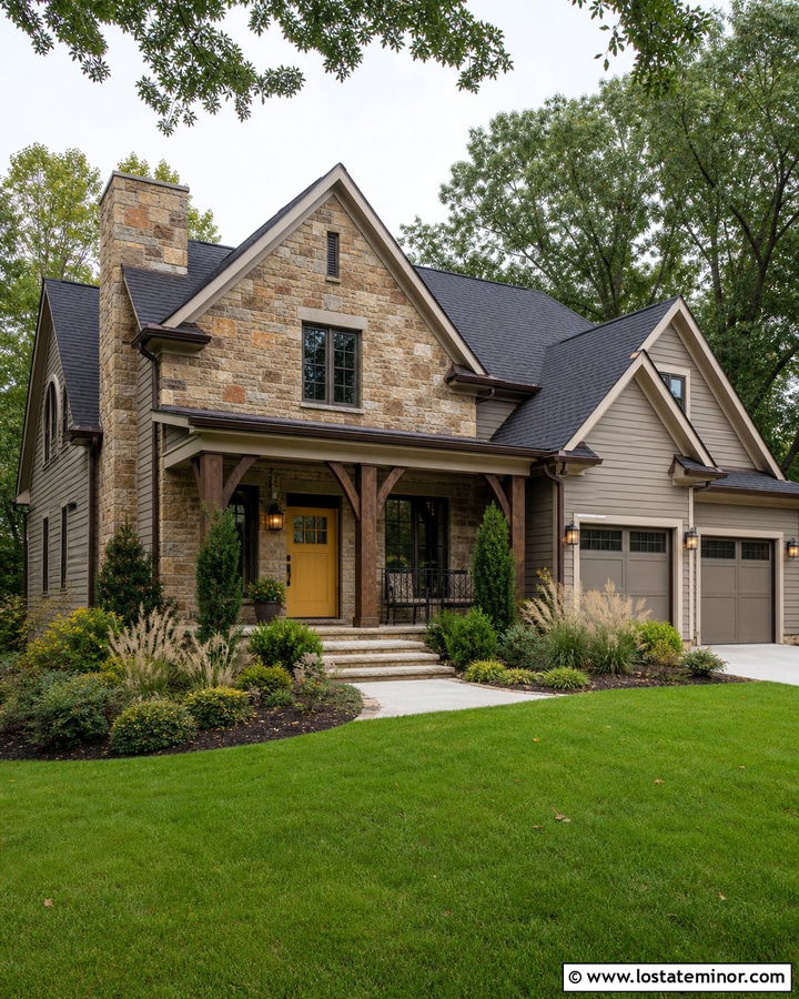Mixed Stone House With Mustard Dutch Door - 30 Stone House Design With Dutch Door Ideas