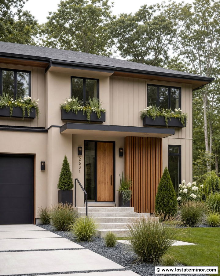 Modern Beige House With Window Boxes - 30 Beige House Design With Window Boxes Ideas