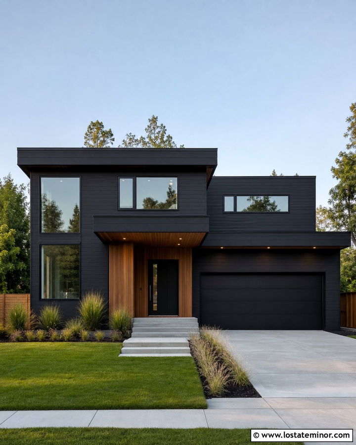 Modern Black House With Horizontal Siding - 30 Black House Design With Siding Ideas