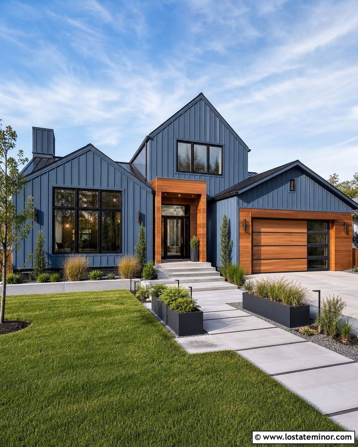 Modern Denim Blue House With Gables - 30 Denim Blue House Design With Gables Ideas