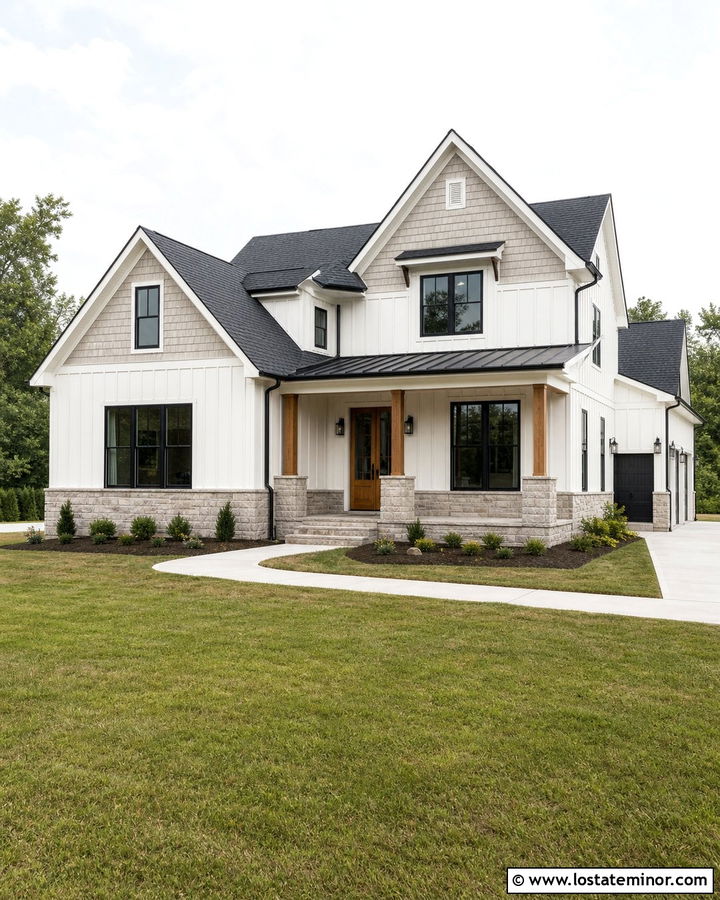 Modern Farmhouse With Stone And Shingles - 30 Stone House Design With Shingles Ideas
