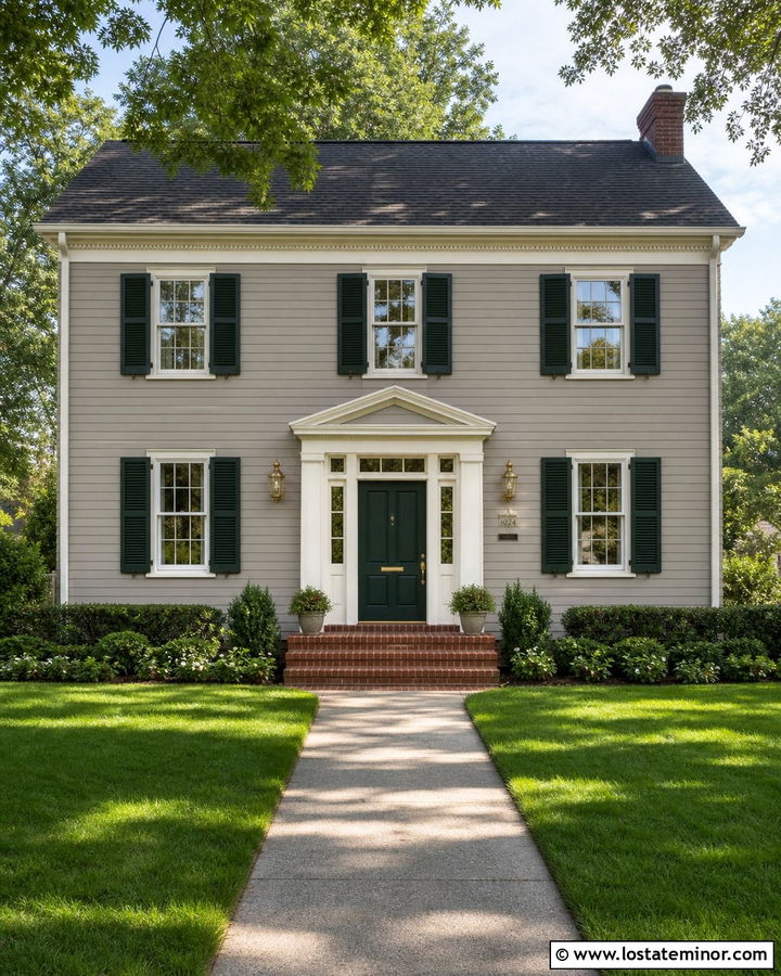 Modern Gray Greige House With Greek Villa Trim - 30 Greige House Design With Trim Ideas