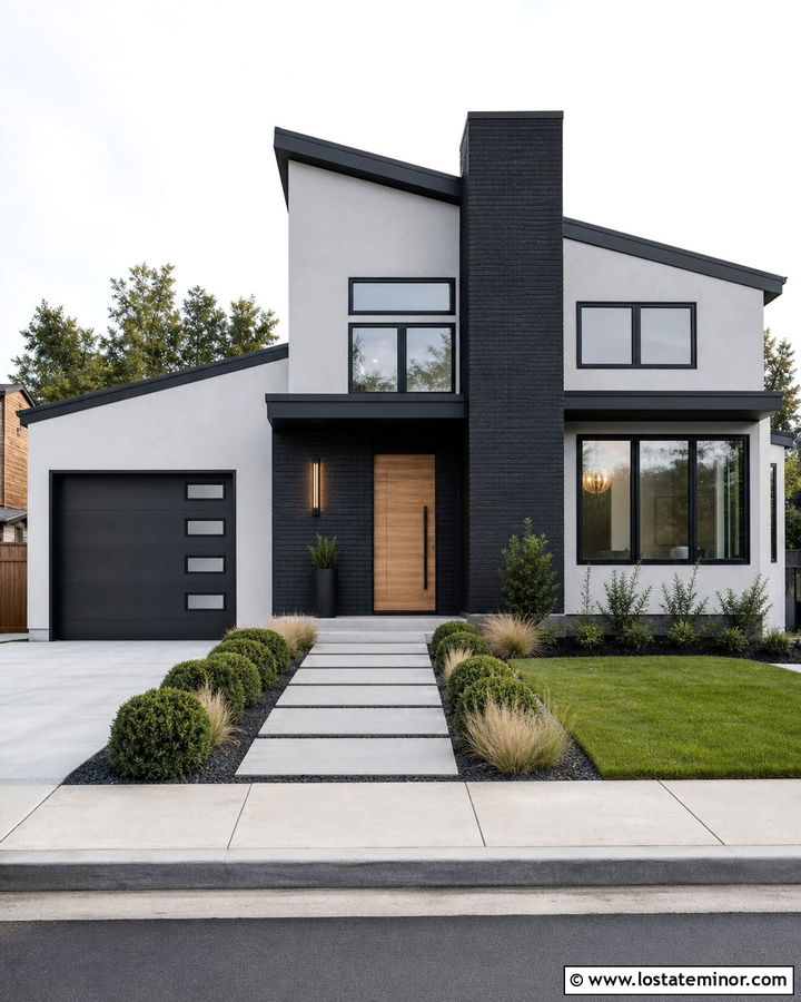 Modern Light Grey House With Black Brick - 30 Light Grey House Design With Brick Accents Ideas