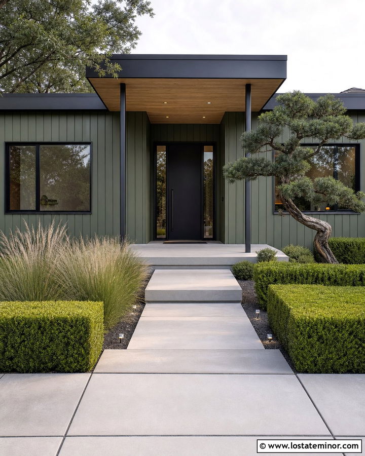 Modern Moss Green House With Flat Front Porch - 30 Moss Green House Design With Front Porch Ideas