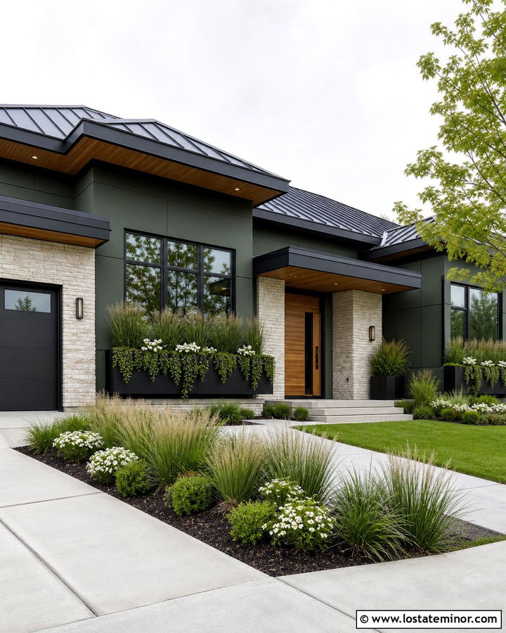 Modern Sage Green House With Built In Window Boxes - 30 Sage Green House Design With Window Boxes Ideas