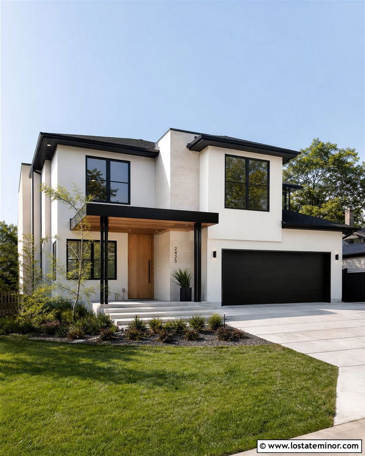 Modern Stone House With Black Metal Trim - 30 Stone House Design With Trim Ideas