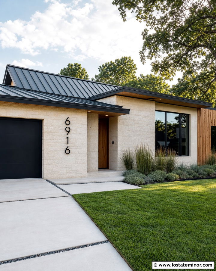 Modern Stone House With Black Numbers - 30 Stone House Design With House Numbers Ideas