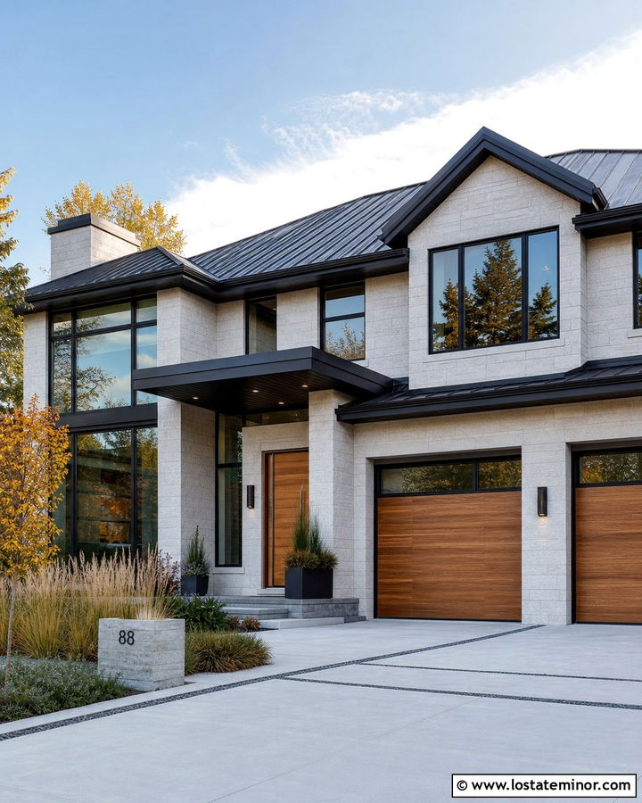 Modern Stone House With Black Porch Ceiling - 30 Stone House Design With Porch Ceiling Ideas