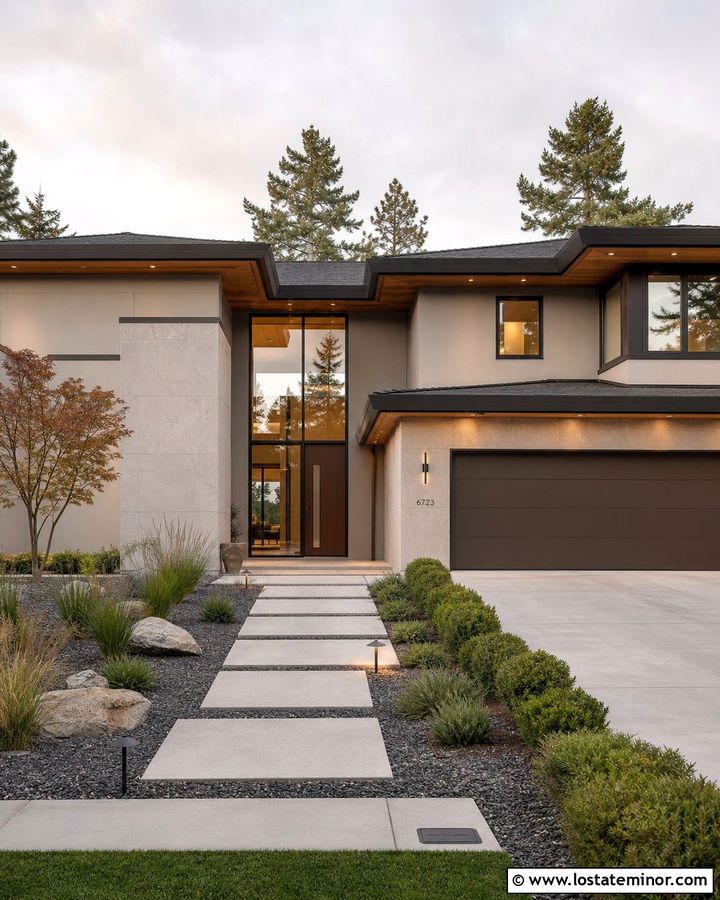 Modern Stone House With Bronze Front Door - 30 Stone House Design With Front Door Ideas