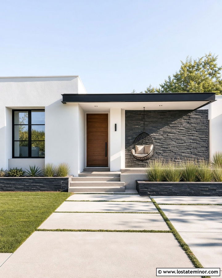 Modern Stone House With Hanging Swing Chair - 30 Stone House Design With Swing Ideas