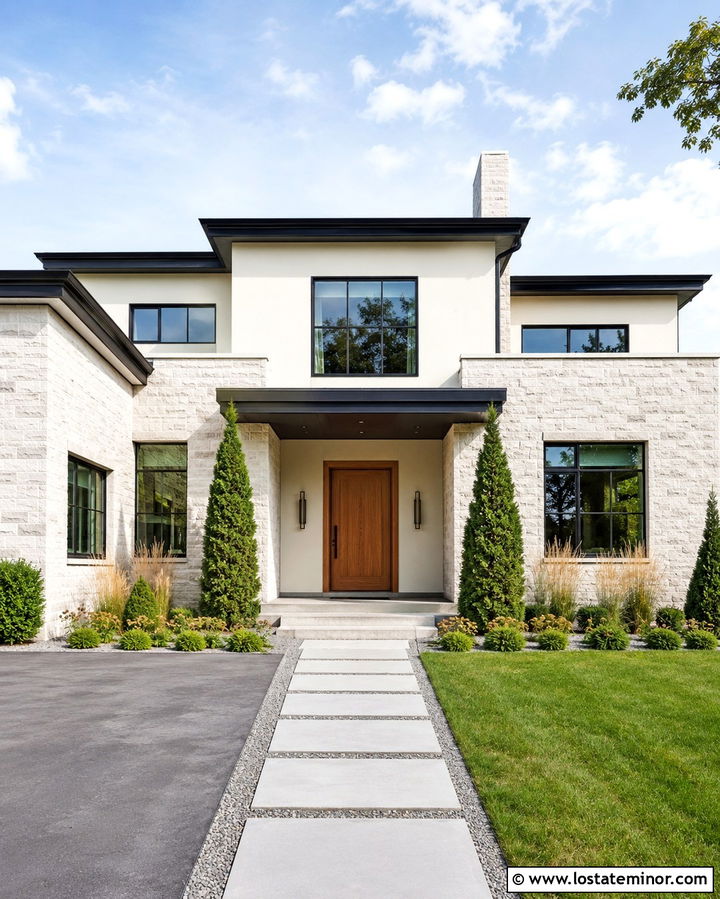 Modern Stone House With Minimal Front Yard - 30 Stone House Design With Front Yard Ideas