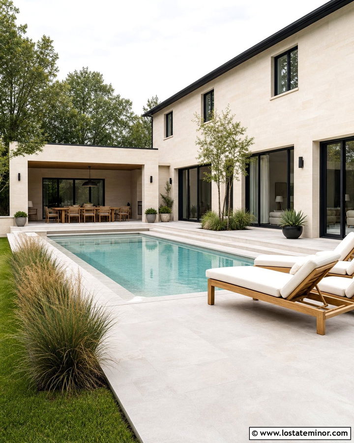 Modern Stone House With Rectangular Pool - 30 Stone House Design With Backyard Ideas