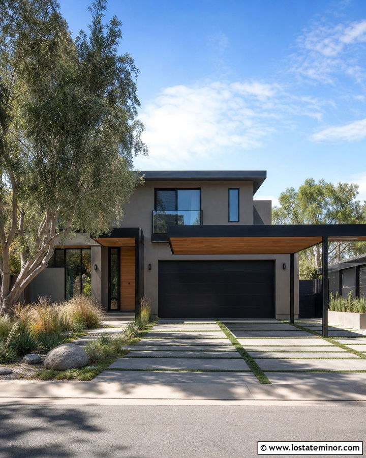 Modern Taupe House With Black Carport - 30 Taupe House Design With Carport Ideas