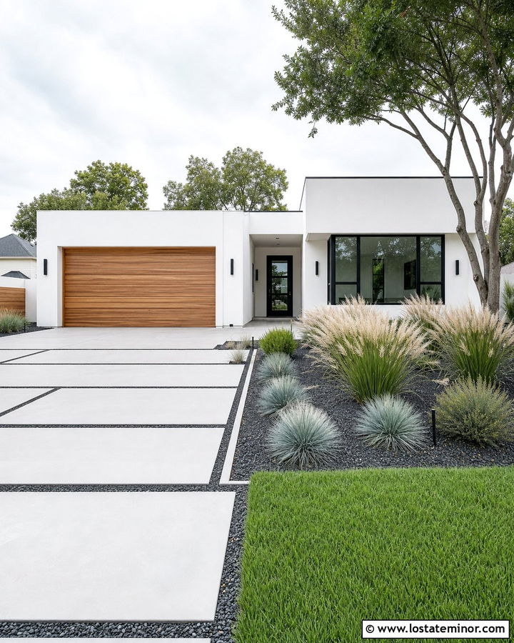 Modern White House With Ornamental Grasses - 30 White House Design With Landscaping Ideas