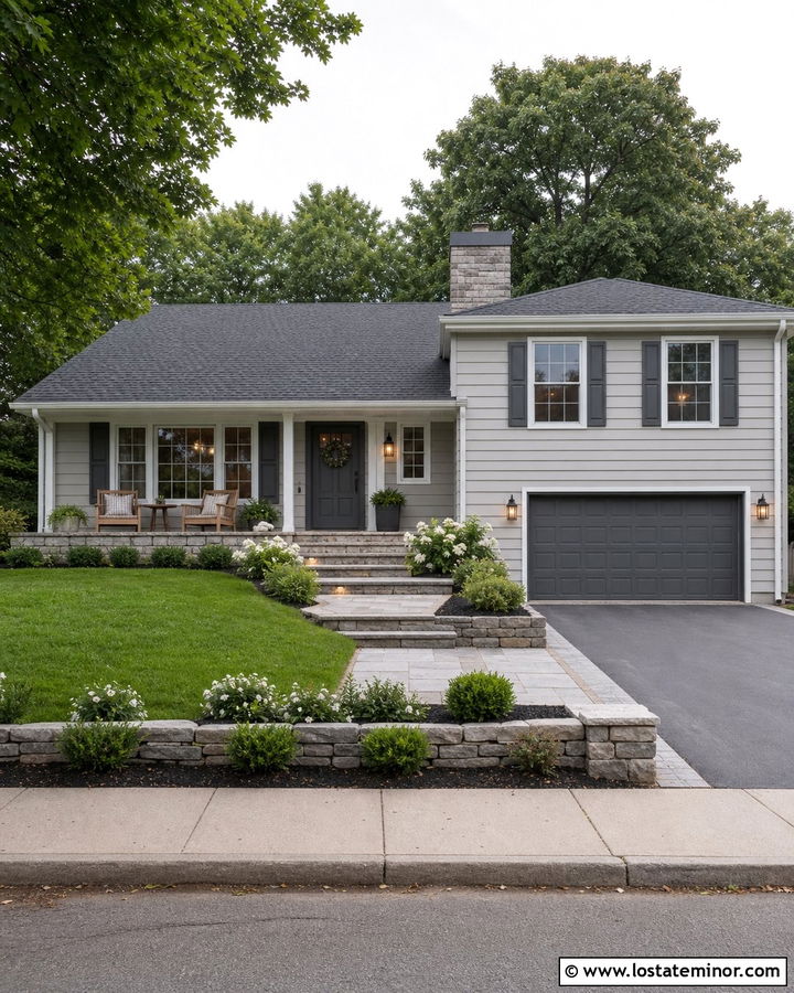 Monochromatic Dove Grey House With Grey Chimney - 30 Dove Grey House Design With Chimney Ideas